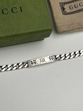 GUCCI GG Ghost Skull Chain Bracelet 925 Sterling Silver Size 18 Italy Box Pouch